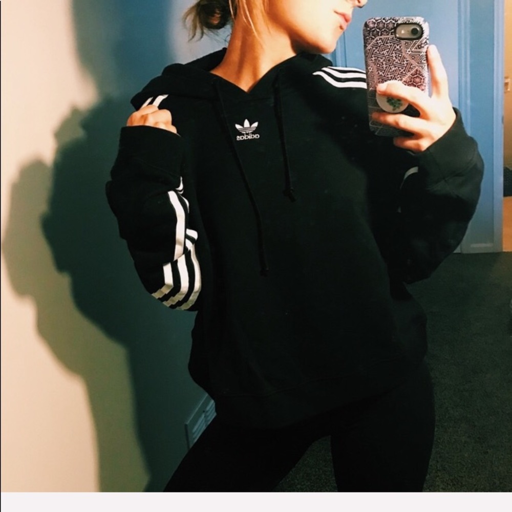 Adidas 3 Stripes Black Women’s Crop Hoodie